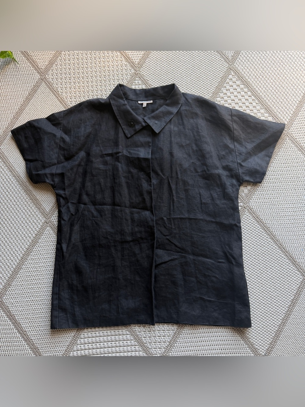 VTG Emerson Made black linen short sleeve boxy shirt men M USA classic